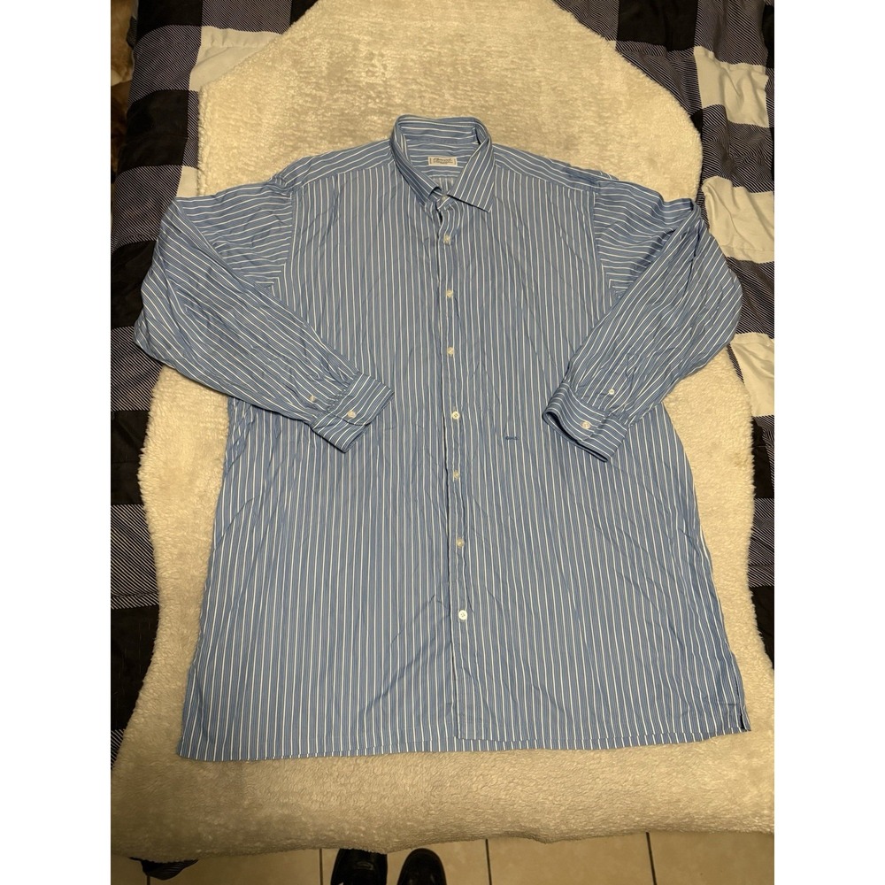 VTG Charvet Dress Shirt Mens 19 48cm Blue Stripe Button Down Classic Paris